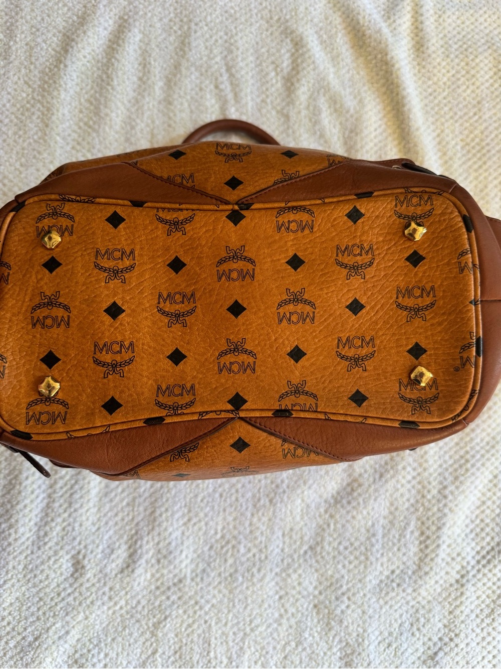 MCM Cognac Logo Visetos Duffel Bag - Picture 4 of 5